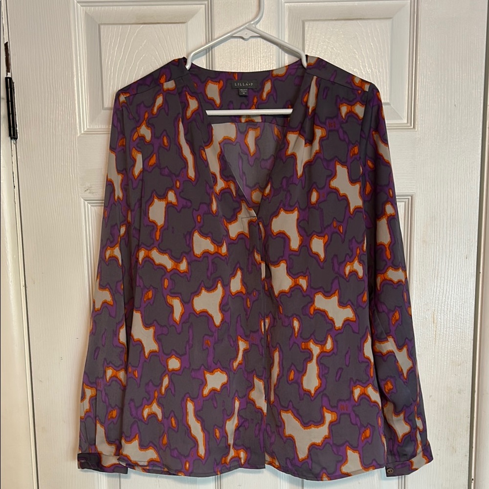 Lilla P Purple Graphic Long Sleeve Blouse